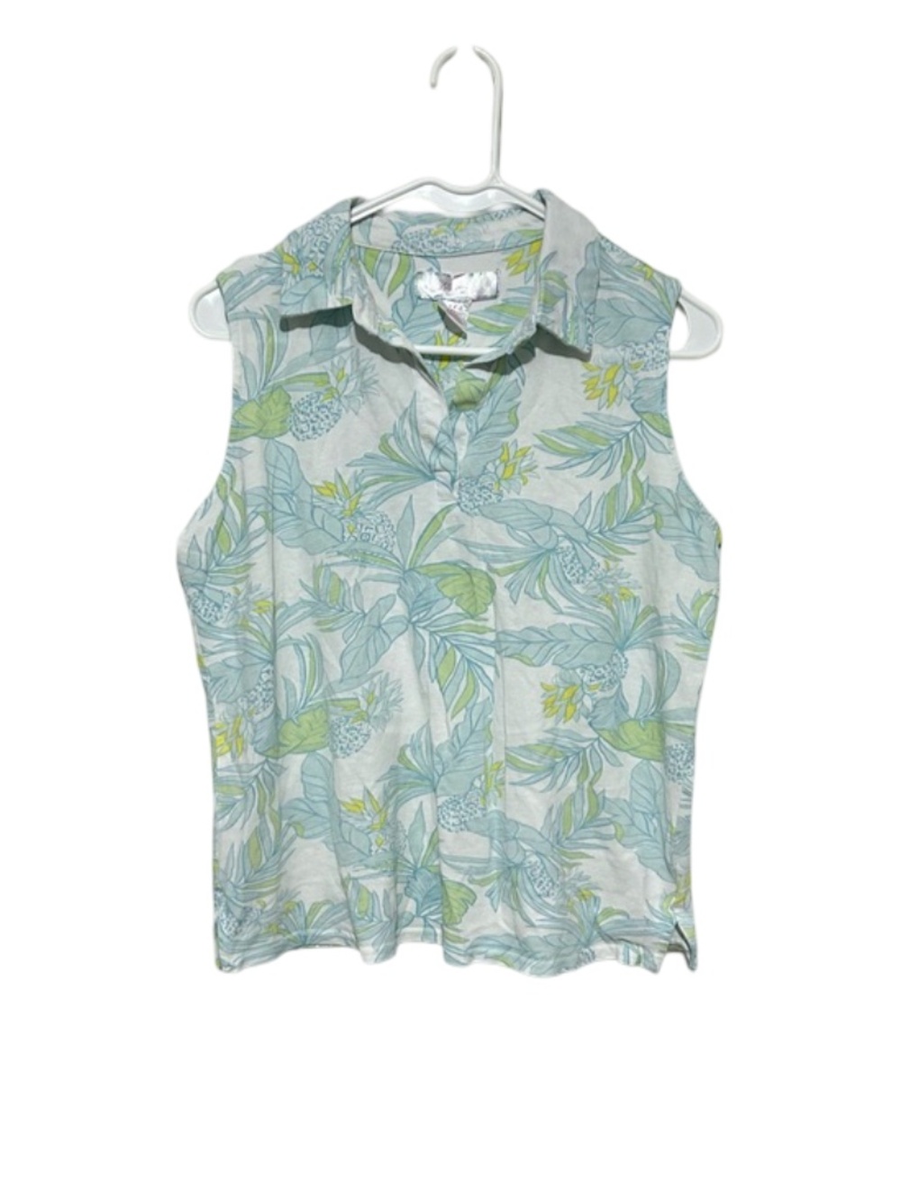 Steph Parker Collection Medium Cotton Tropical Pattern Collared Shirt Tank Blue